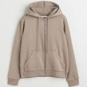 Zip-Front Hooded Sweatshirt in Taupe